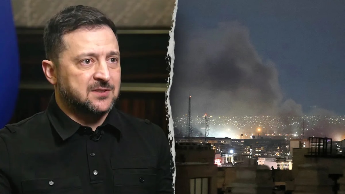 Ukrainian President Zelenskyy speaking at podium in Abu Dhabi during Gulf state diplomatic visit