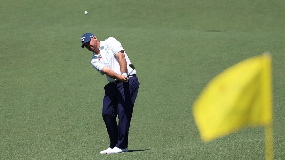 Brandon Holtz hitting a golf shot on fairway at Augusta National Golf Club during Masters Tournament