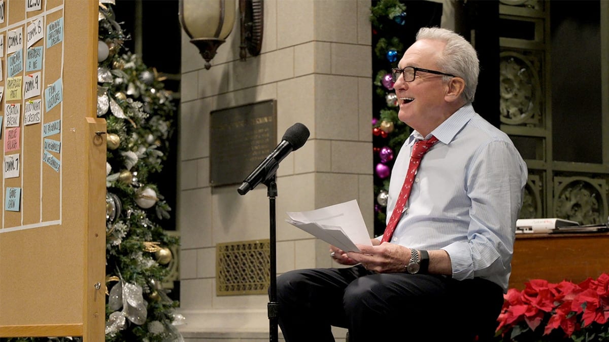 Lorne Michaels speaking during behind-the-scenes filming of the documentary about his Saturday Night Live legacy