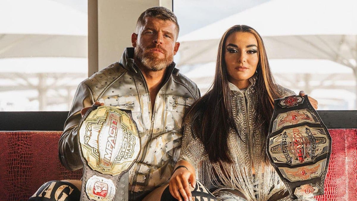 Pro wrestlers Steve Maclin and Deonna Purrazzo promoting Battle for the Brave charity event
