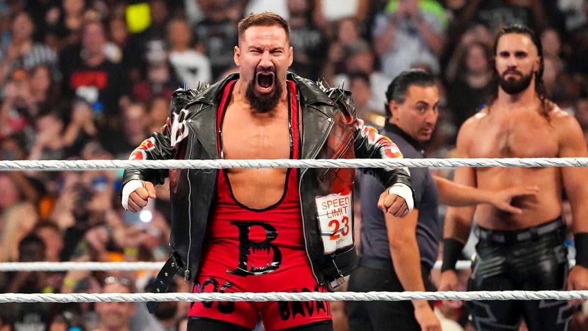 Bron Breakker celebrates victory in wrestling ring at WWE Backlash Tampa