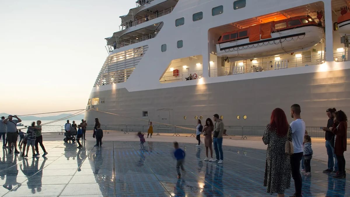Over-water swing ride suspended above ocean deck on MSC cruise ship