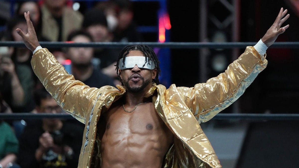 Kevin Knight enters wrestling ring during New Japan Pro-Wrestling event in Tokyo