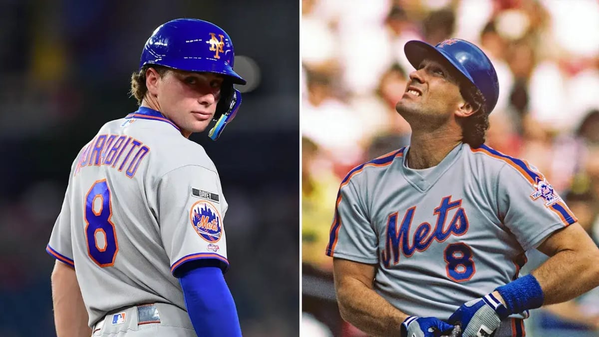 New York Mets player wearing number 8 jersey on baseball field during game