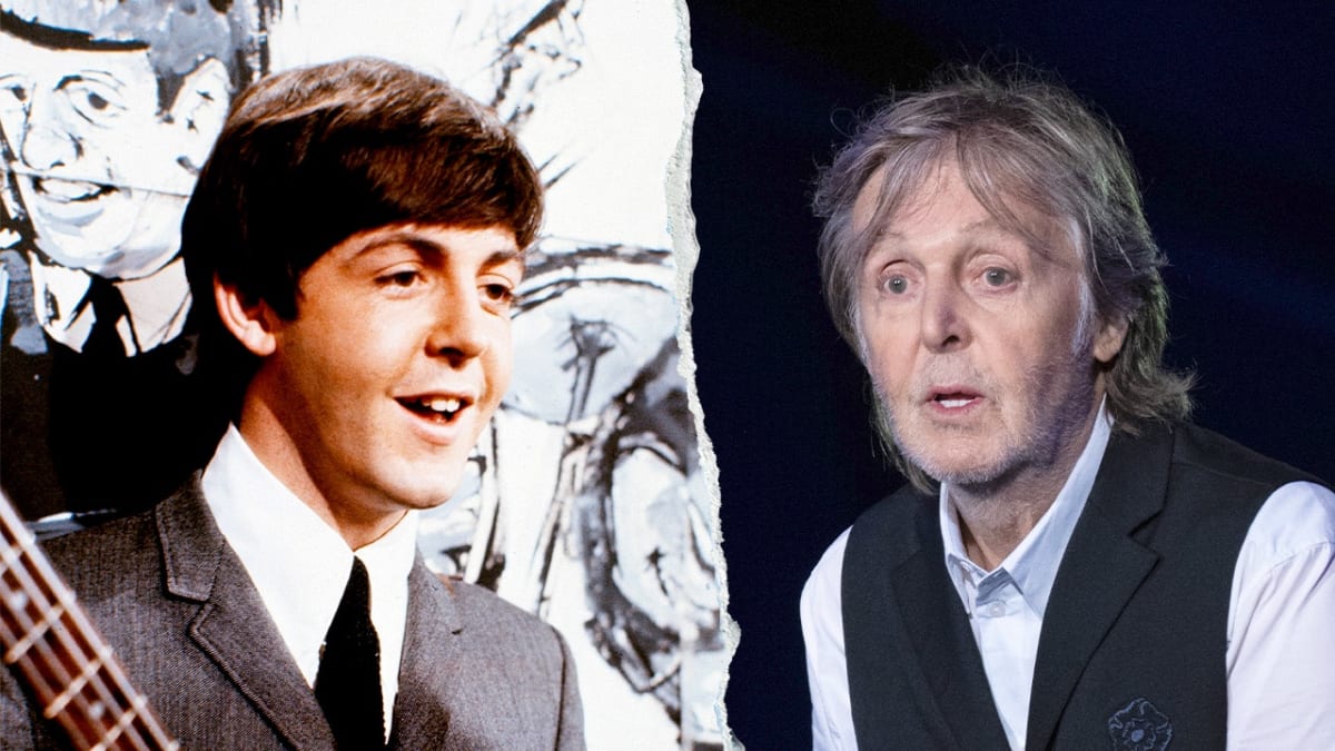 Paul McCartney performing on stage with guitar, still energetic at age 83