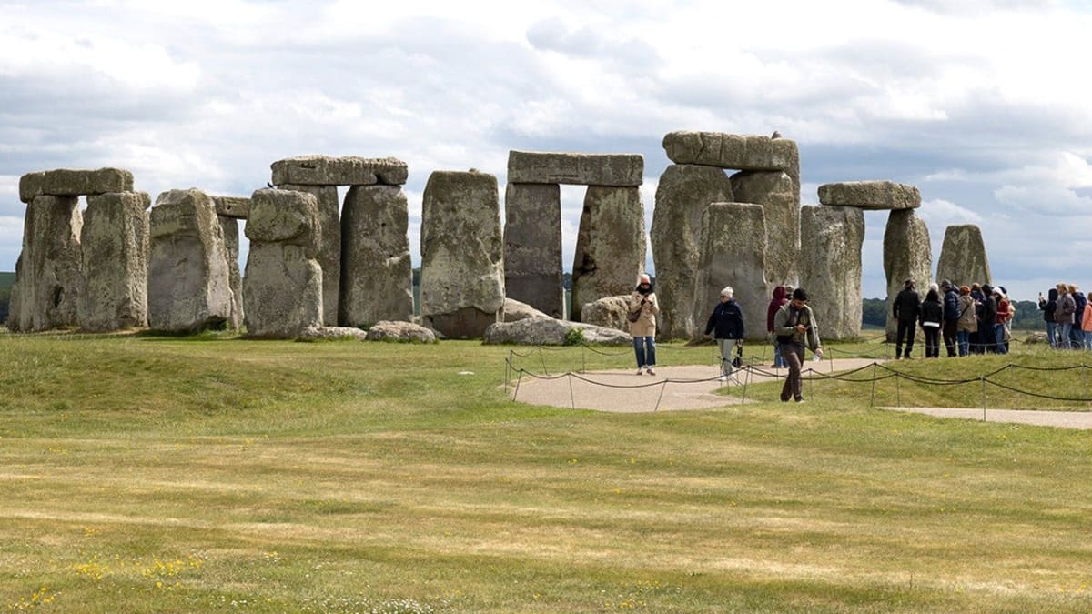 Stonehenge's Altar Stone circled at center of ancient monument in southern England