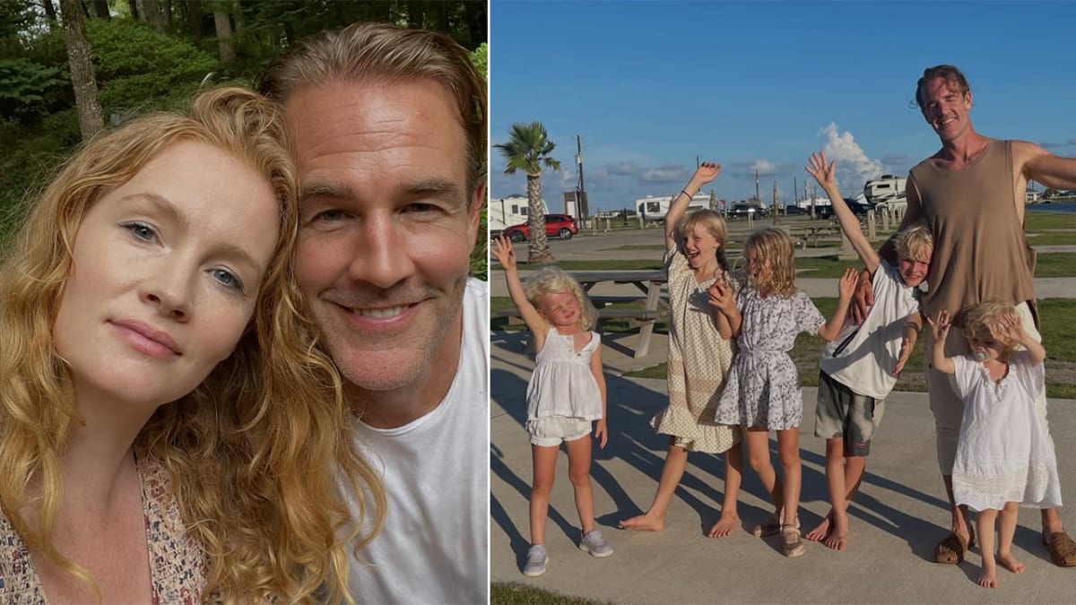 James Van Der Beek smiling with his six children in heartwarming family photo