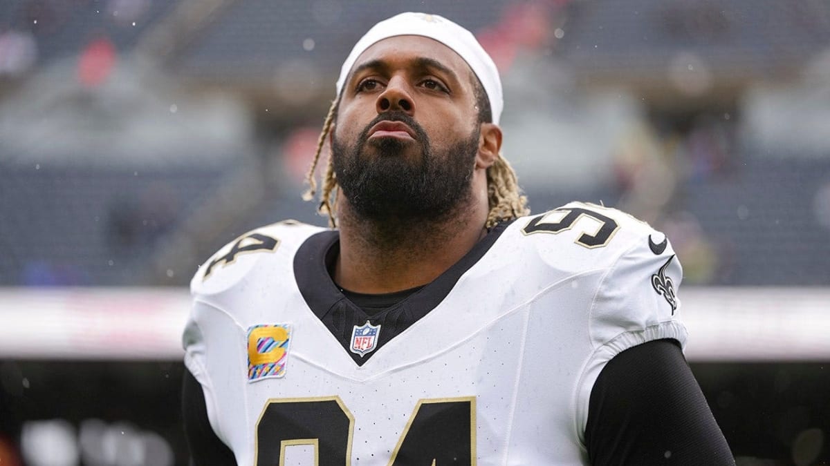 New Orleans Saints defensive end Cam Jordan celebrating during game at Superdome