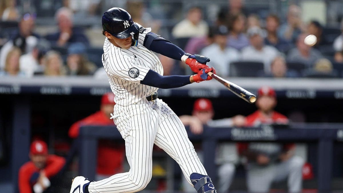 George Lombard Jr. celebrating after hitting home run during Yankees debut at Yankee Stadium