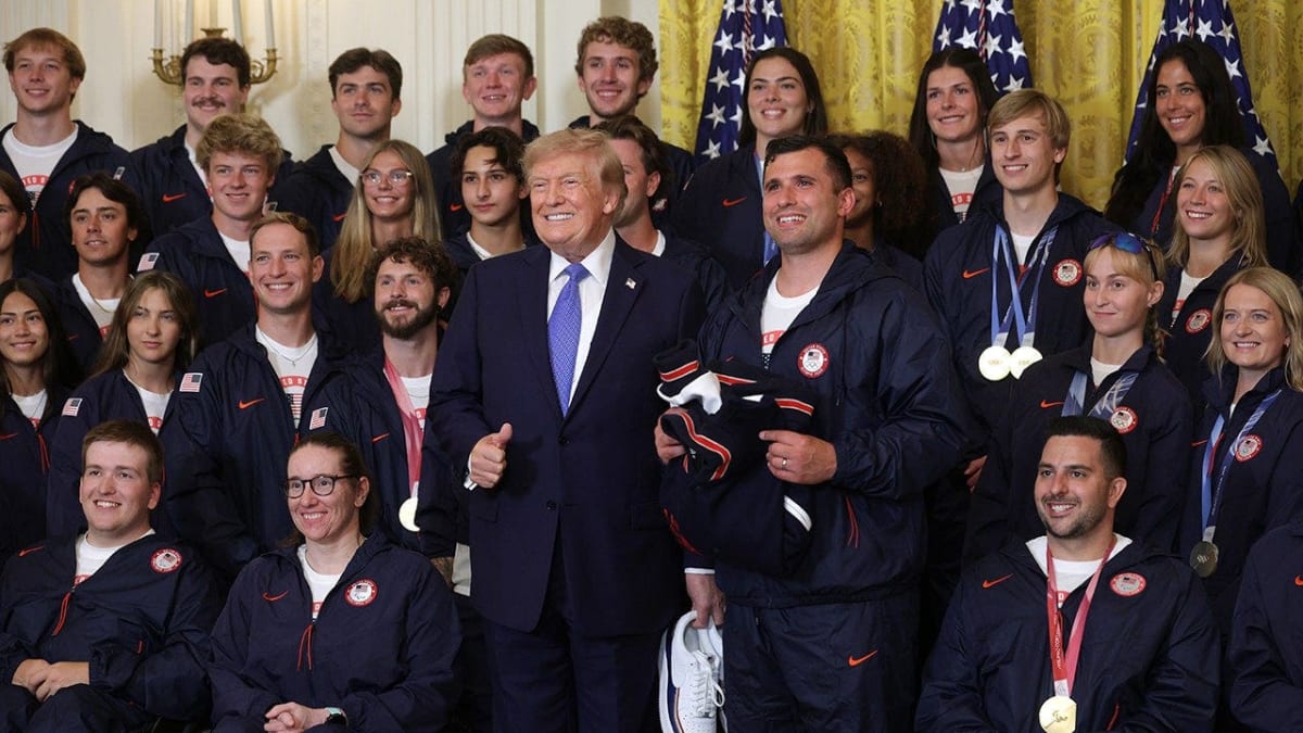 President Trump poses with Team USA Olympic and Paralympic athletes at White House reception