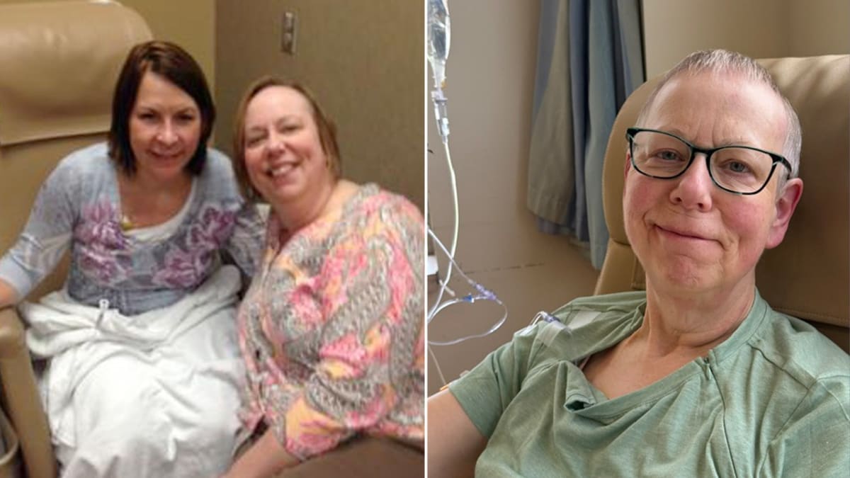 ** Becky Drexler smiling with ovarian cancer survivors at Mayo Clinic medical student presentation