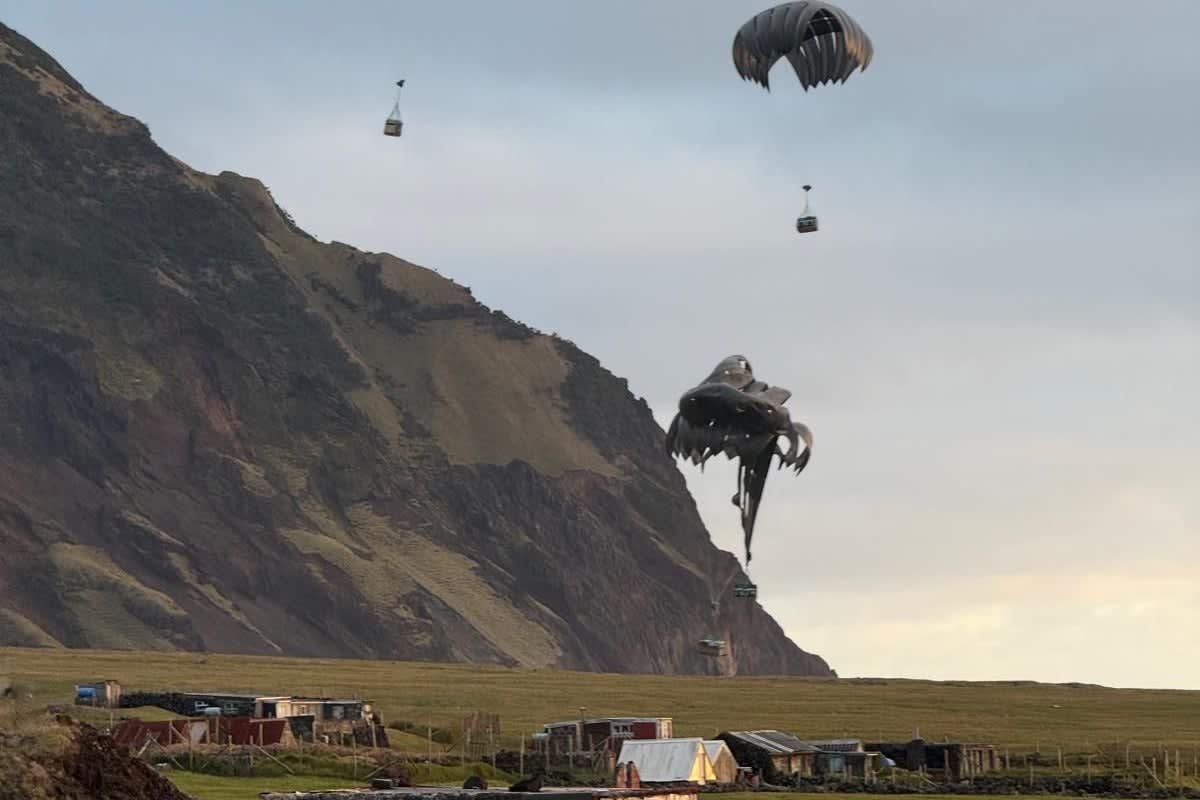 British paratroopers and medical team preparing to jump onto remote Tristan da Cunha island