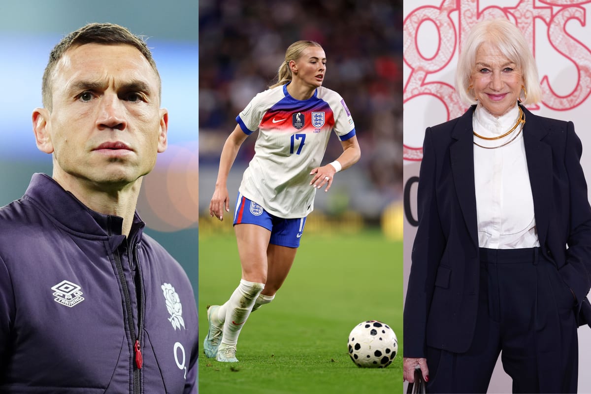 ** Rugby player Kevin Sinfield standing with Rob Burrow and his wife Lindsey at charity event