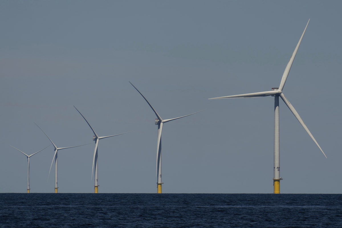 Offshore wind turbines generating clean renewable energy along the Massachusetts coast