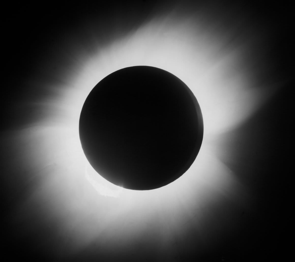 Historic glass photograph showing solar corona from the famous 1919 Eddington eclipse experiment in Brazil
