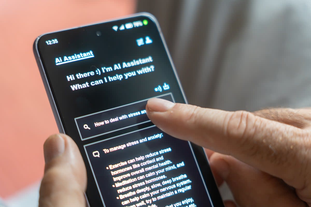 Person using smartphone with AI chatbot interface for mental health conversation support