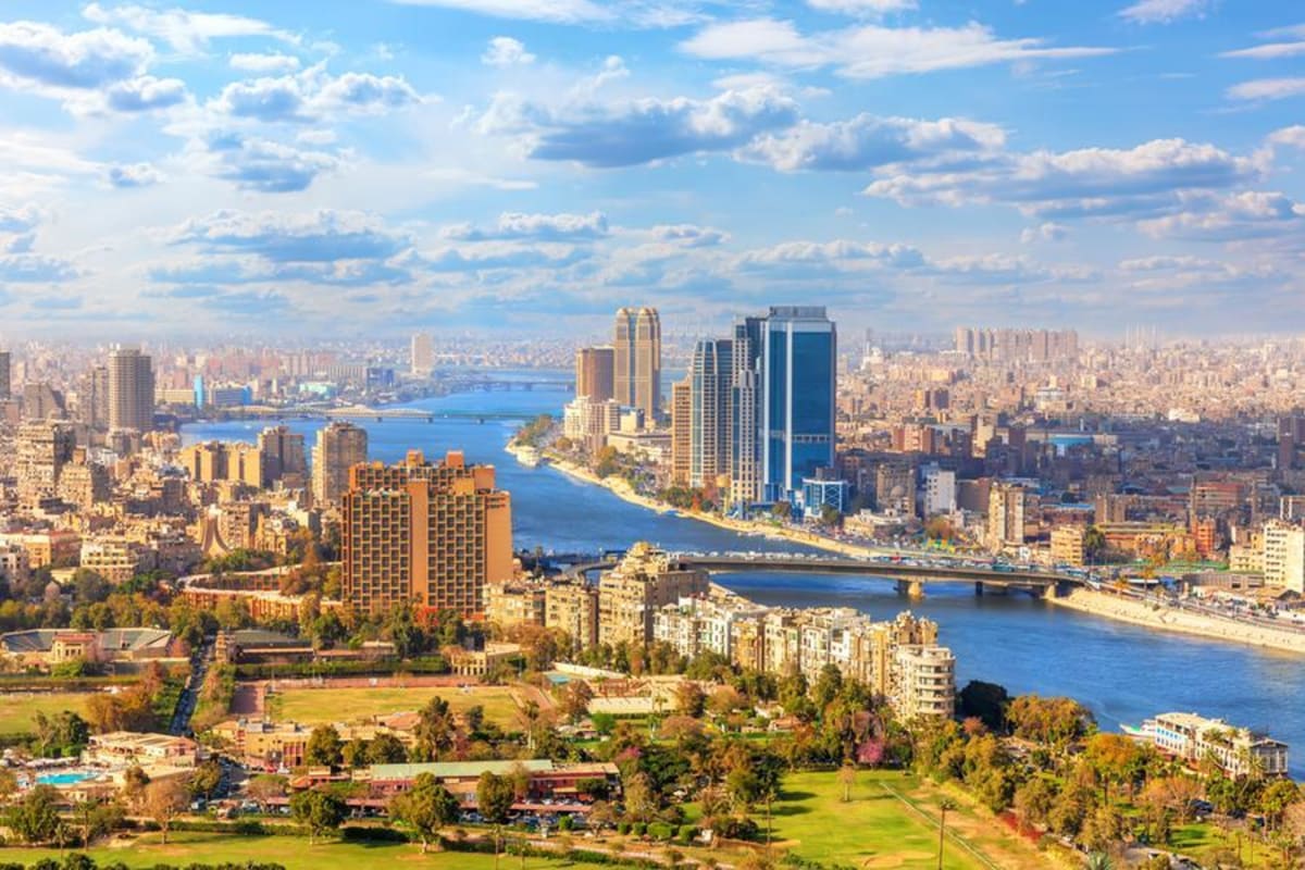 Aerial view of Cairo skyline and Nile River, Egypt's emerging startup ecosystem hub