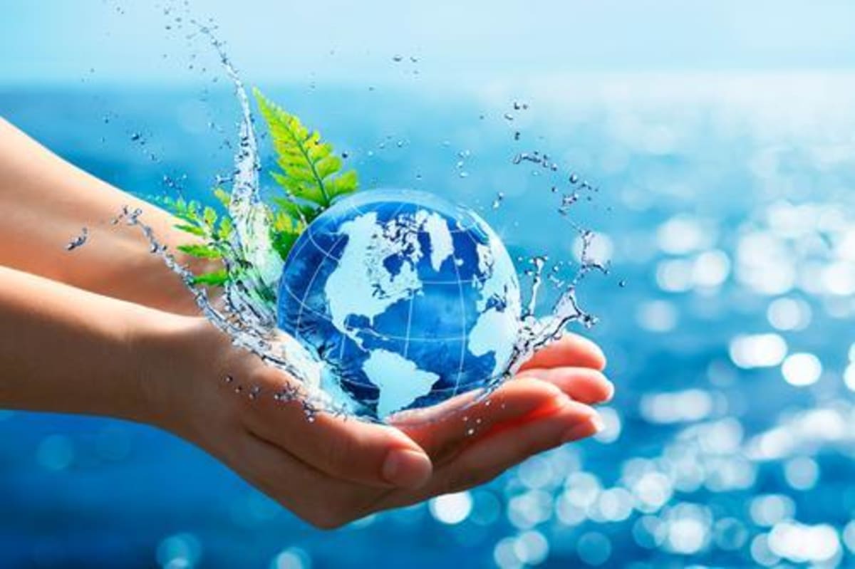 Clean water flowing from modern desalination facility in desert landscape representing UAE water innovation