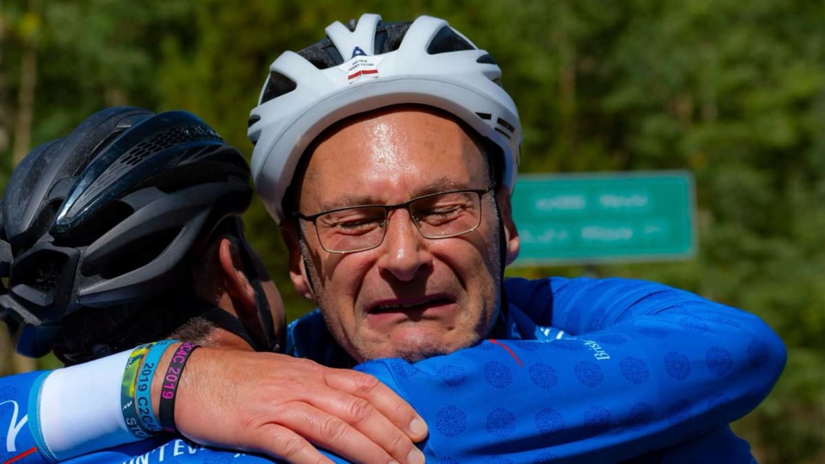 Former Army Ranger Joe Bolger in cycling gear preparing for cancer research fundraising ride