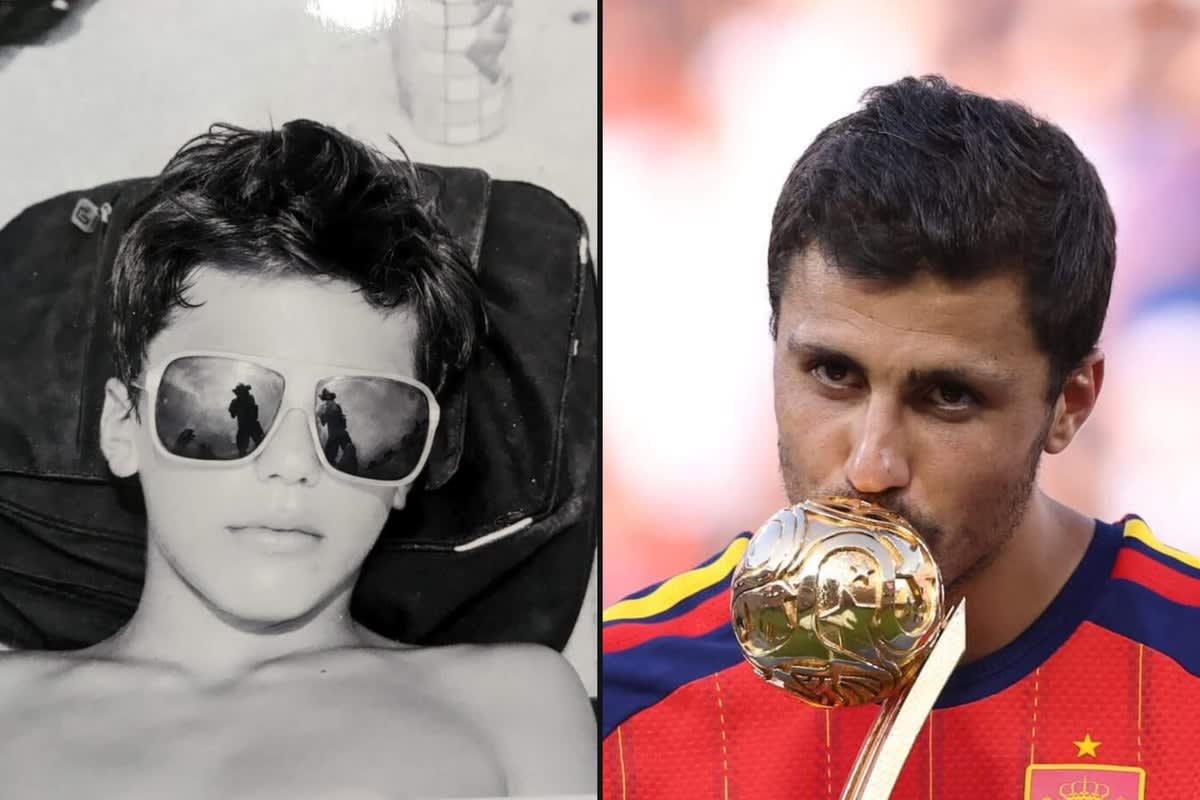 ** Young Rodri at Connecticut summer camp in 2010 beside photo of him holding World Cup trophy