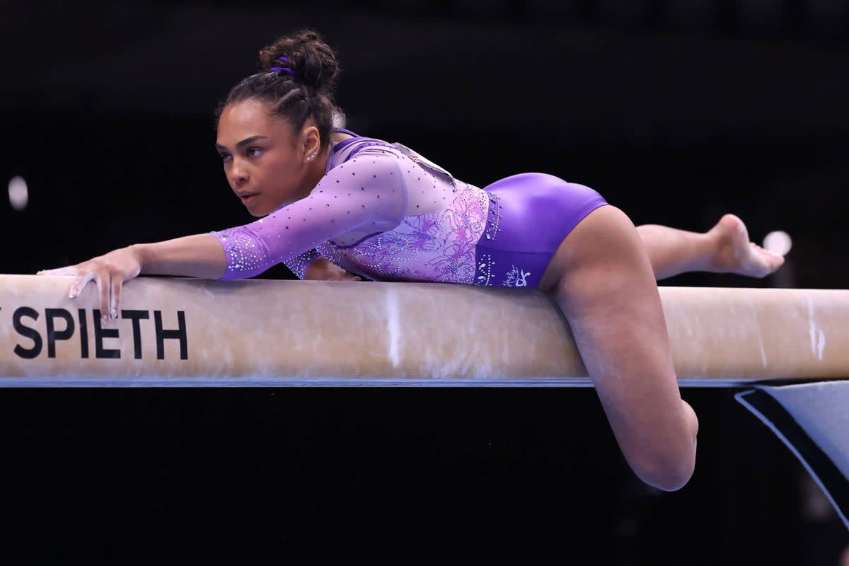 Hezly Rivera performs on balance beam at U.S. Gymnastics Championships in Phoenix