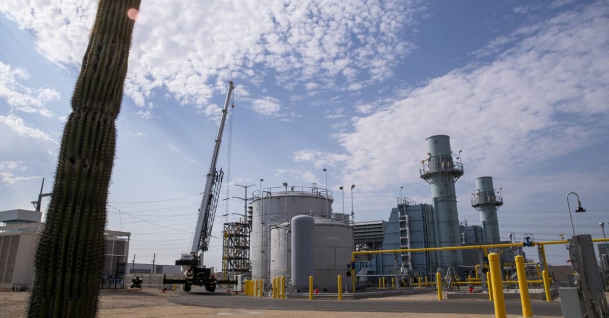 Solar panels glisten under bright Arizona sun with Phoenix skyline in background