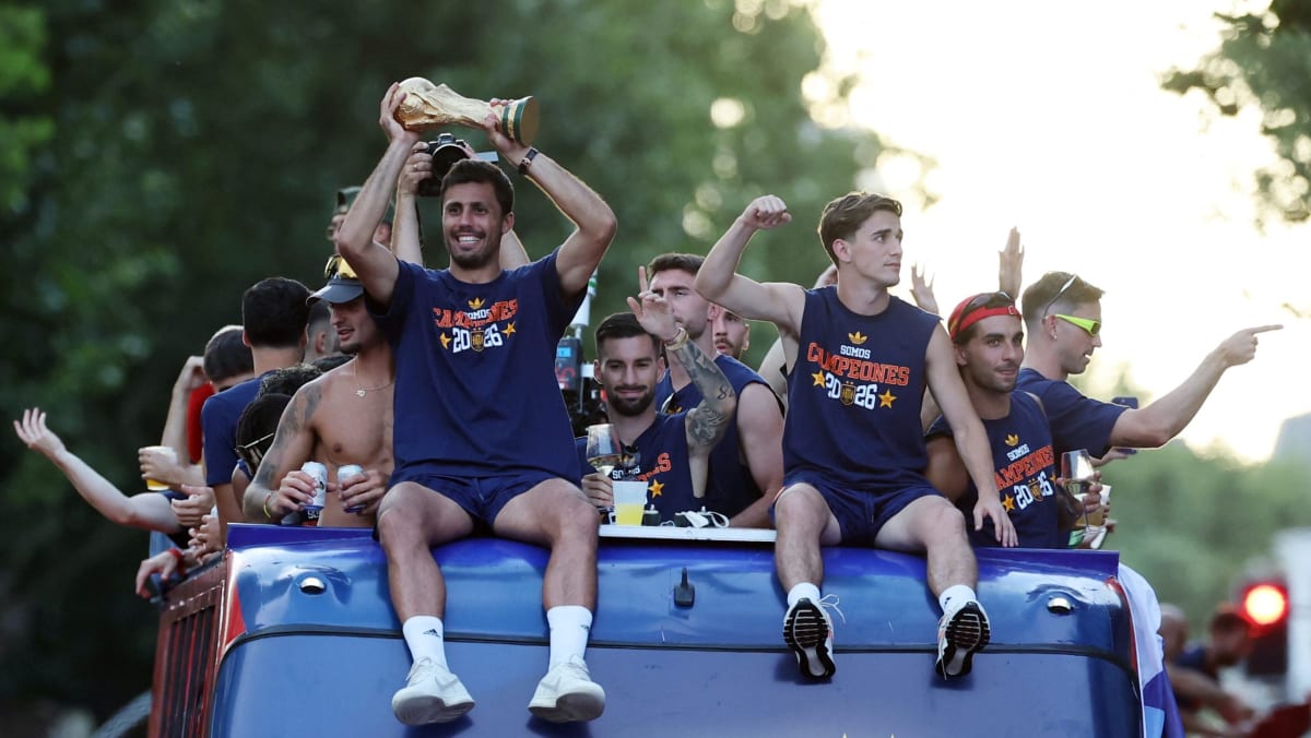 Spain's World Cup champions celebrate on open-top bus through crowded Madrid streets