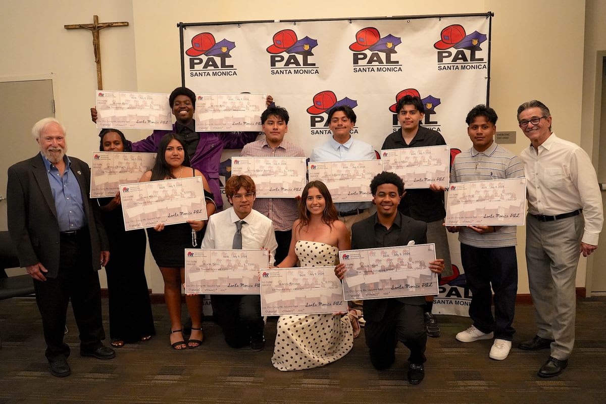 Ten scholarship recipients celebrating at Santa Monica PAL Recognition Dinner ceremony