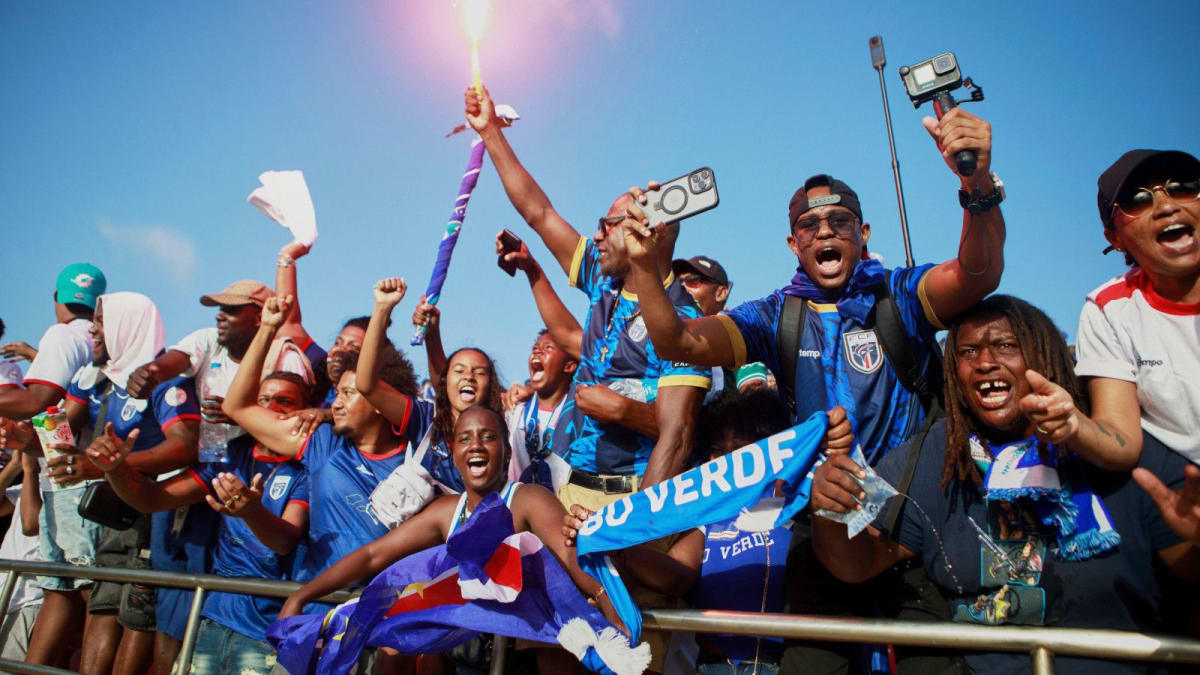 African football players celebrating together on the field during 2026 World Cup tournament
