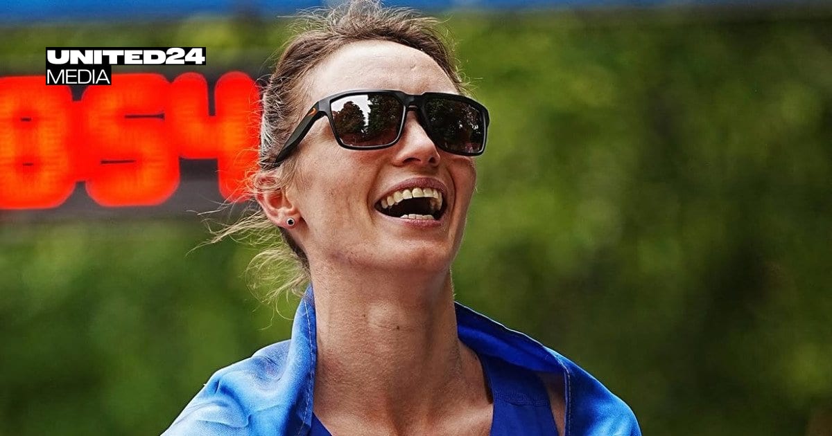 Ukrainian race walker Liudmyla Olyanovska competing at track event in Austria