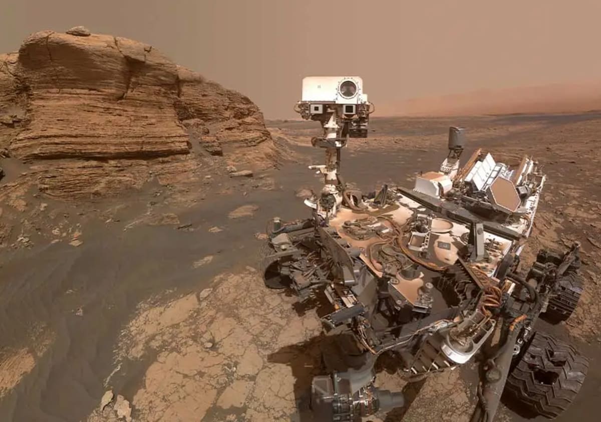 NASA's Curiosity rover examining layered rock formations on Mount Sharp in Gale Crater