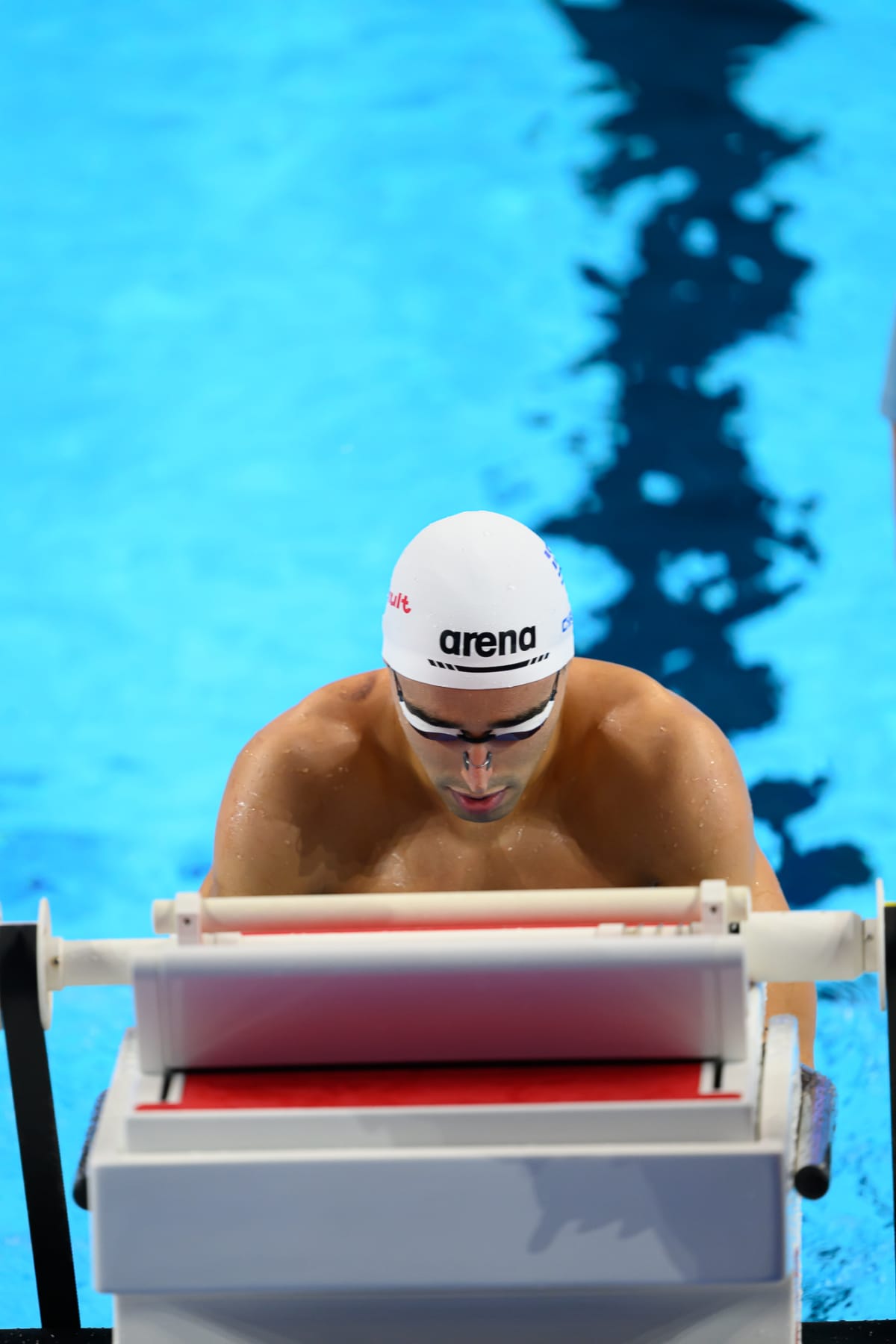 Greek Olympic swimmer Apostolos Christou competing in backstroke race at Athens pool