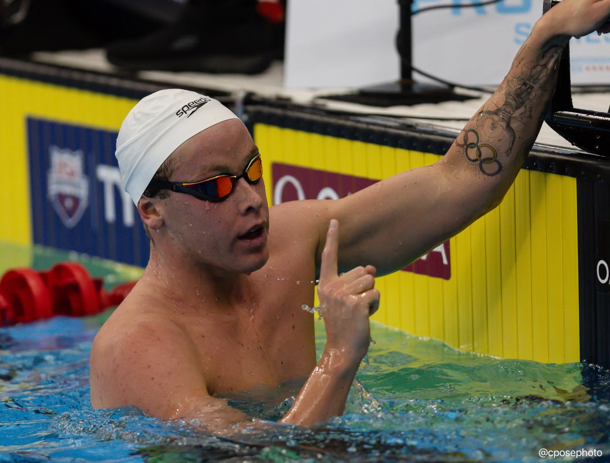 Australian swimmer Sam Short racing in pool during 400-meter freestyle competition