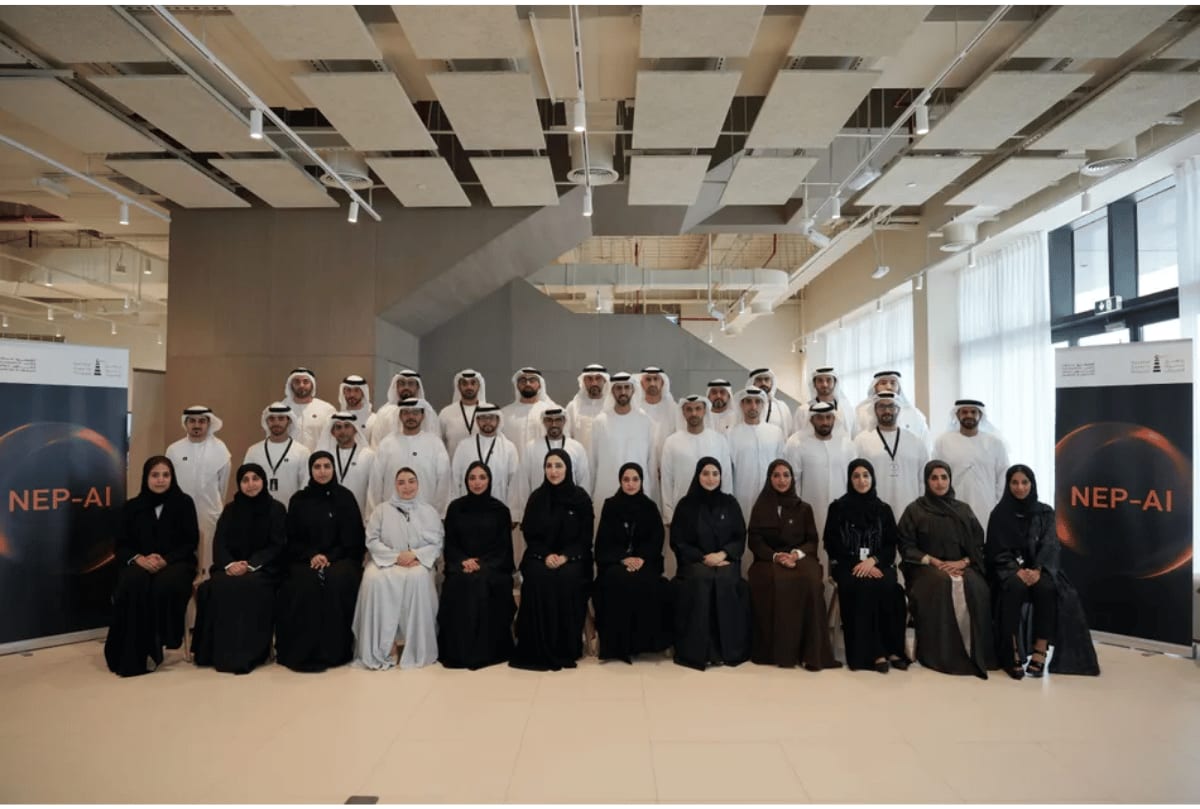 Emirati professionals learning about artificial intelligence infrastructure and computing technology in modern training facility