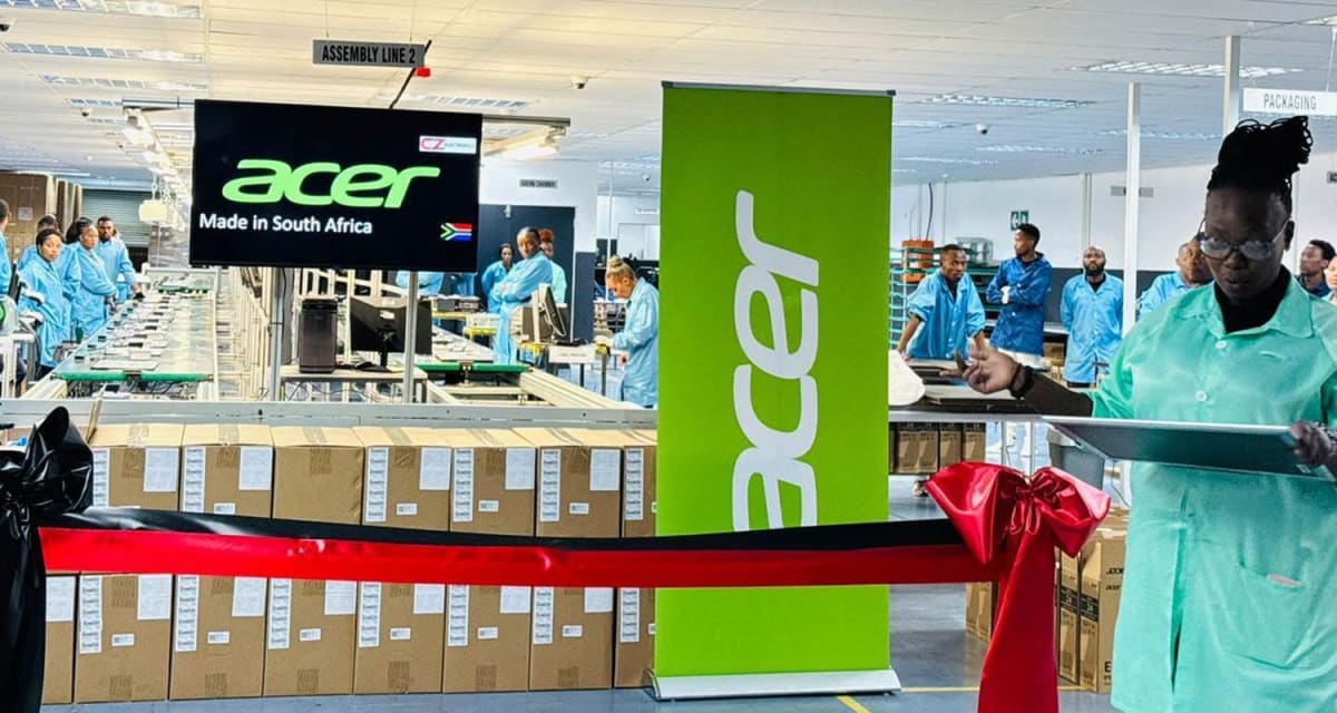Workers assembling computer monitors in Acer's manufacturing facility in Gauteng, South Africa