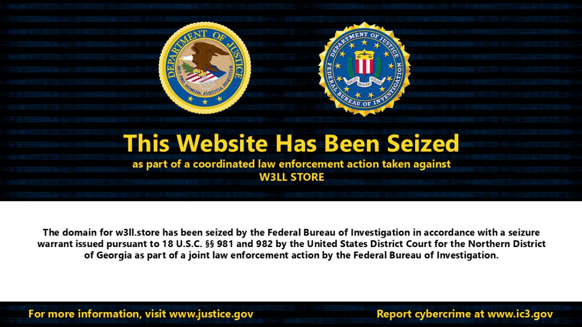 FBI seizure notice displayed on computer screen showing takedown of cybercrime operation