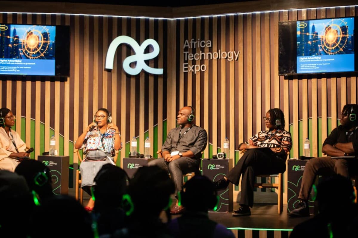 Technology professionals networking at Africa Technology Expo exhibition hall in Lagos, Nigeria