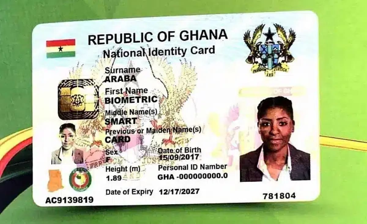 Ghana national identification card showing new digital wallet payment capability for citizens