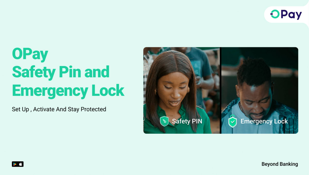 Person holding smartphone with security lock icon displayed on OPay mobile banking app screen