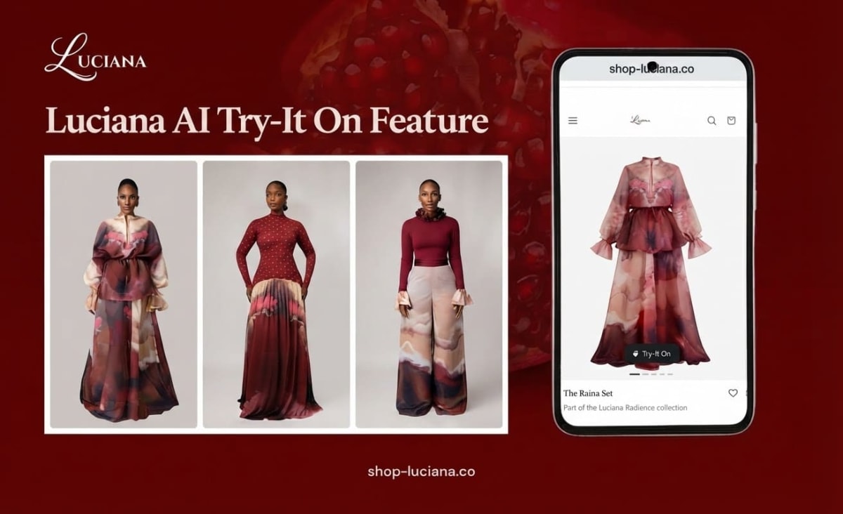 Nigerian woman using smartphone to try on clothing virtually through AI technology