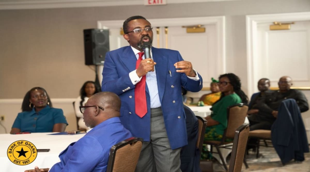 Bank of Ghana building exterior with national flag, representing diaspora investment strategy announcement