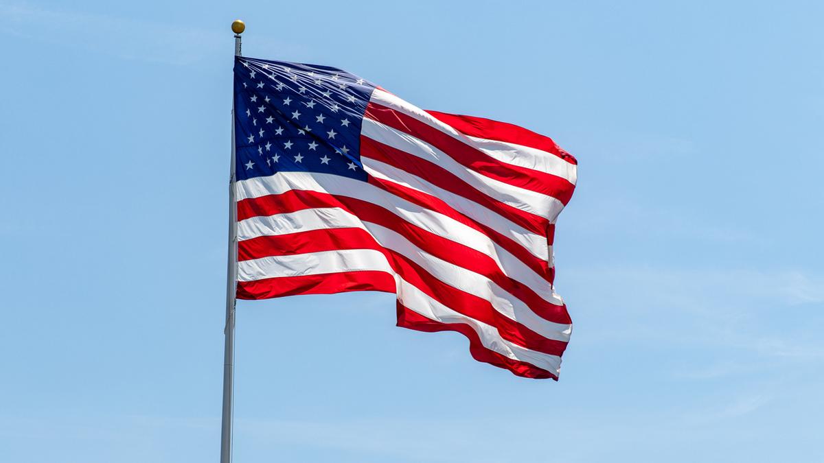 Digital security concept showing protected network infrastructure with American flag symbolism