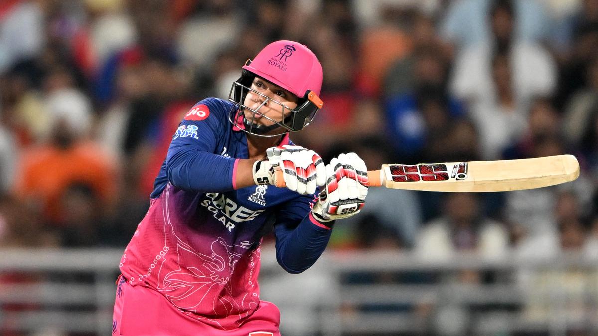 Young cricket batsman Vaibhav Suryavanshi playing a powerful shot during IPL 2026 match