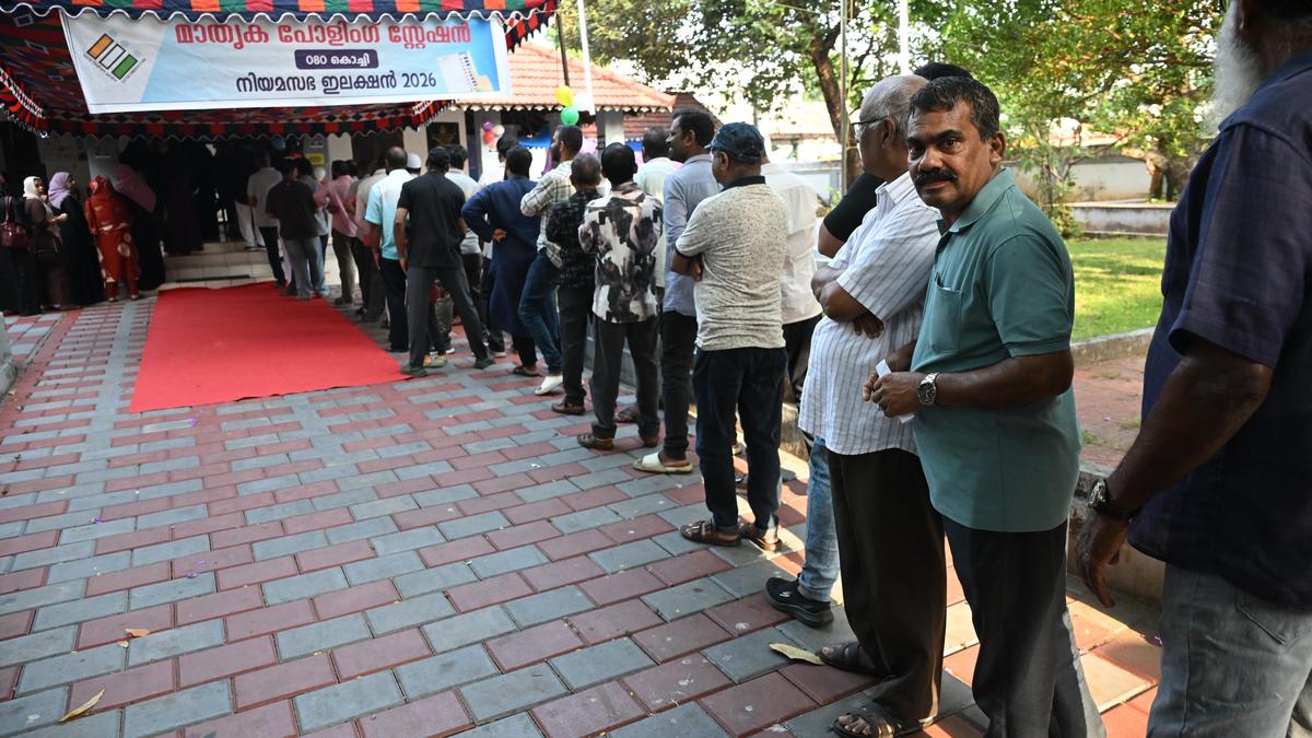 Long lines of diverse Indian voters waiting enthusiastically at polling stations during Assembly elections
