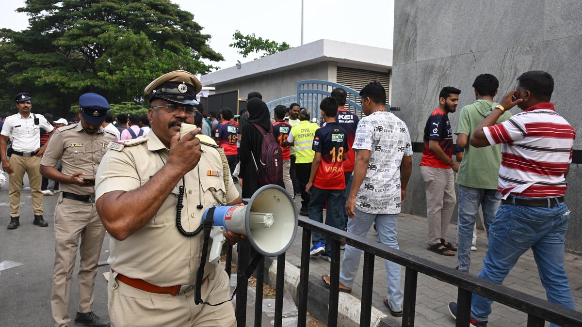 Crowds entering M. Chinnaswamy Stadium safely during 2025 IPL opening match in Bengaluru
