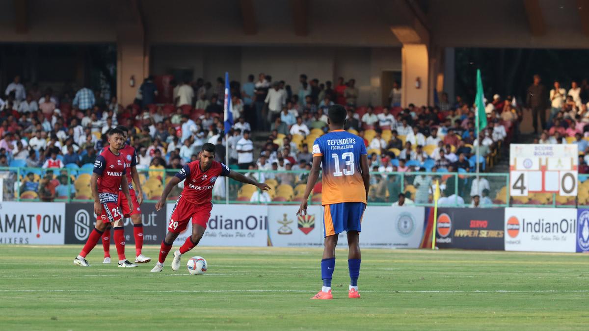 Jamshedpur FC player Raynier Fernandes celebrating his hat-trick debut at Durand Cup football match