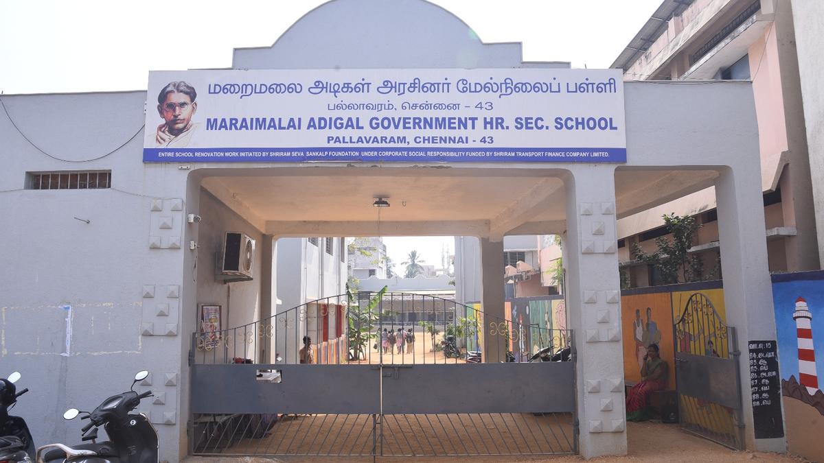 Students walking through bright, modern corridors of transformed government school in Chennai, India