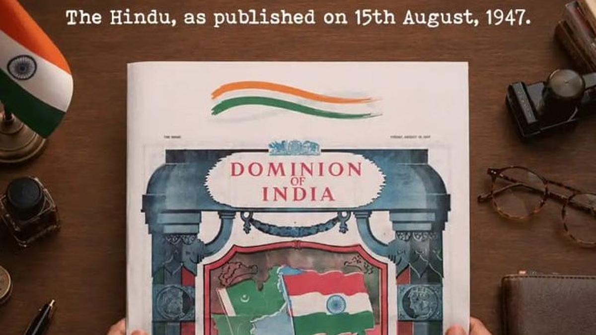 Historic 1947 The Hindu newspaper front page from India's first Independence Day