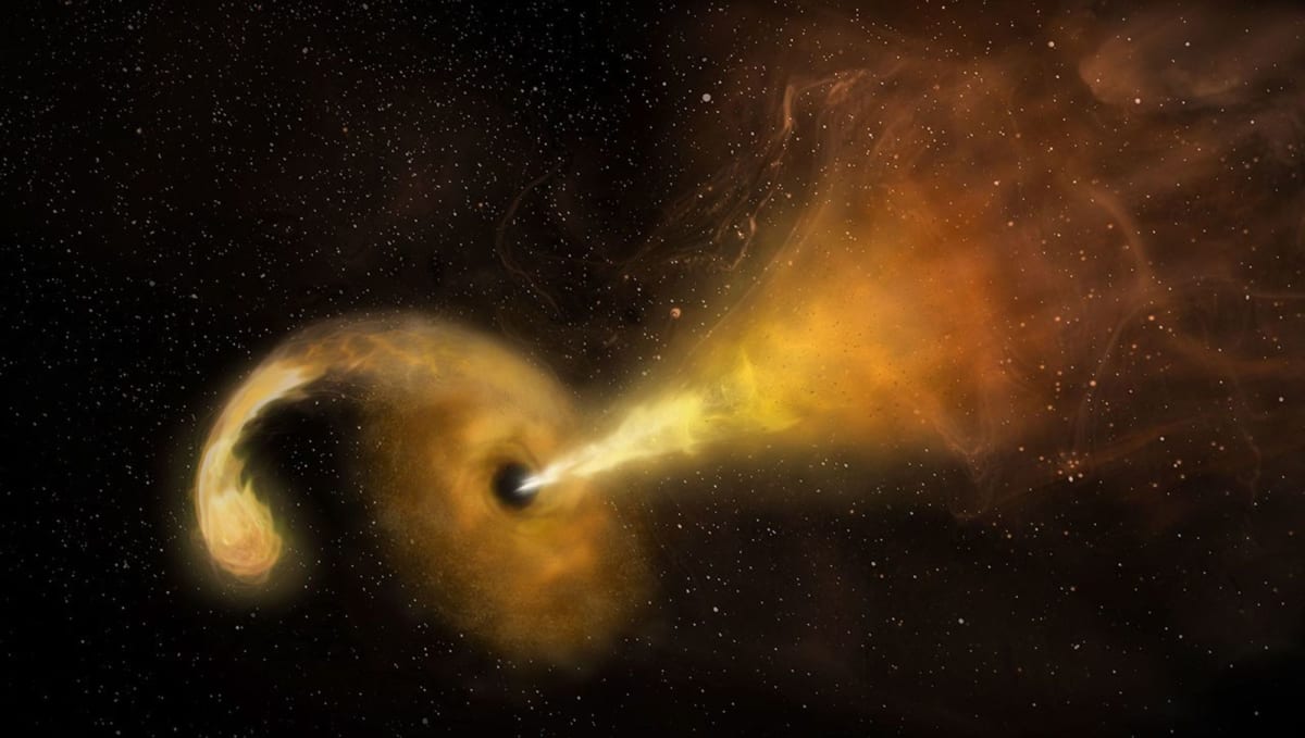 Artistic rendering showing a black hole tearing apart and consuming a nearby star