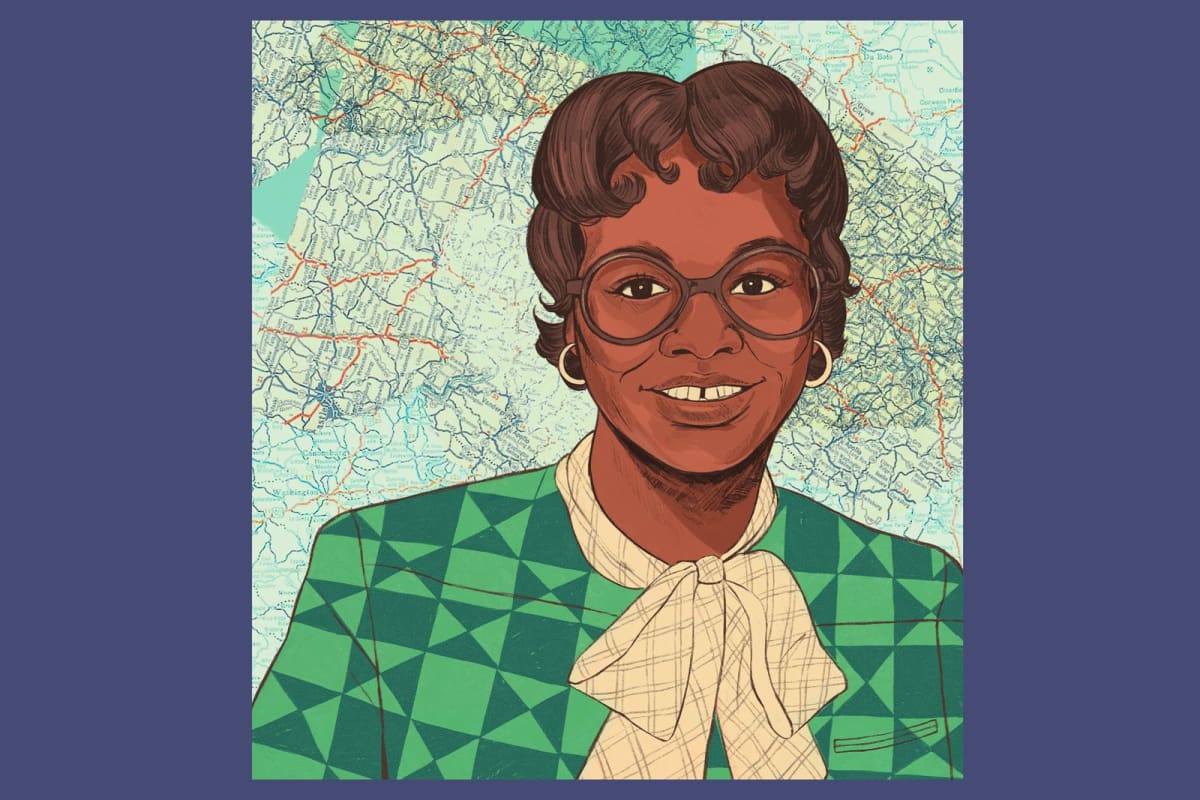 Portrait illustration of mathematician Gladys Mae West, pioneer of GPS satellite mapping technology